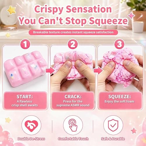 Wax Cracking Squishies, Pink Crunchy Squeeze Fidget Toys for Adults | Stress Relief Hand Relax with Satisfying Crackling Sound, Christmas, Party Favors, Stocking Stuffers thumbnail 4