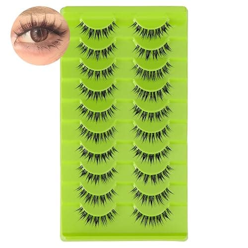 outopen 10 Pairs Manga Lashes Wet Look Japanese Anime Cosplay Eyelashes Clear Band Doll Lashes Korean Asian Makeup Lashes Spiky Fake Eyelashes Look Like Individual Clusters(Wet Natural 9-12 MM) - A08-Wet Natural | 9-12 MM thumbnail 7