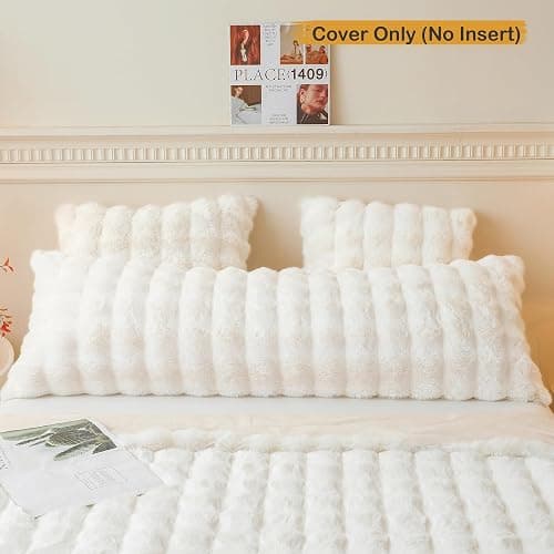 LIFEREVO Fluffy Faux Rabbit Fur Body Pillow Cover, Luxury Ivory Bubble Shaggy Plush Bed Body Pillowcase with Zipper Closure, Long 20"x54" Fuzzy Furry Pillow Case for Adults Kids Girls Teens, Beige thumbnail 2