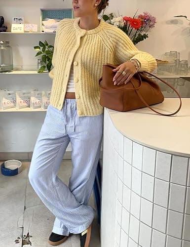 VDWIP Women's Cardigan Sweaters Button Down Open Front Chunky Cardigan Long Sleeve Cropped Y2k Knit Outerwear thumbnail 4
