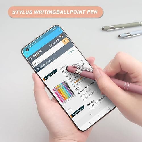 Bribobo Ballpoint Pen 2-in-1 Stylus Retractable Ballpoint Pen with Stylus tip, Metal Stylus Pen for Touch Screens, 1.0 mm Black Ink (Pastel Color) 6 Pack thumbnail 5