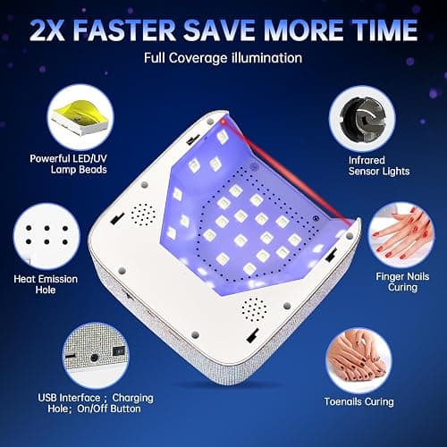 CHRISTINE SHELLY UV LED Nail Lamp 72W Rechargeable Sparkly Wireless Nail Dryer Gel Polish Light with 5 Timer Setting Professional Quick Dry Curing Lamp with Display Auto Sensor for Salon & Home thumbnail 4