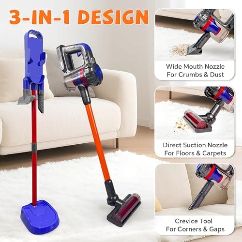 BAYMI Kids Vacuum Cleaner that Really Works - 3-in-1 Toddler Working Vacuum Toy with Real Suction, Montessori Pretend Cleaning Toy Set for Boys & Girls Ages 3+ (Purple) thumbnail 4