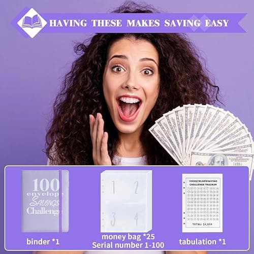 NICOOTH 100 Envelopes Money Saving Binder A5 Savings Challenge Book Easy and Fun Way to Save $5,050 thumbnail 5