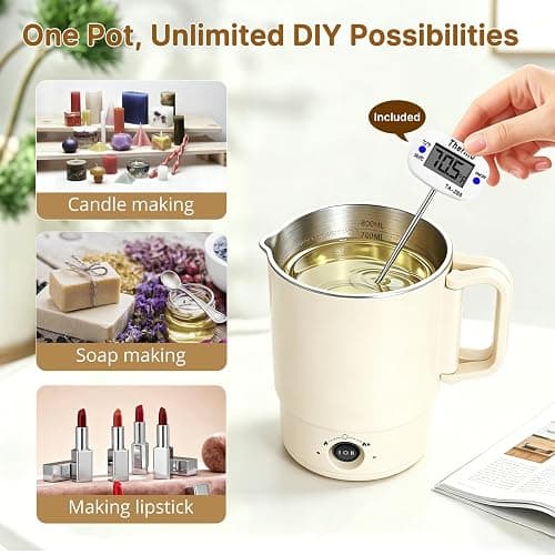 Candle Making Supplies Kit with Wax Melting Pot,27 OZ Electric Small Wax Melts Warmer with Thermometer and Pouring Spout for DIY Soap Making for Beginners,Adults,Pros for Soy Wax,Beeswax,Paraffin thumbnail 5