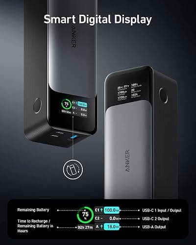 Anker 737 Power Bank, 24,000mAh 3-Port Laptop Portable Charger with 140W Fast Charging, Smart Display, Compatible with iPhone 17/16/15/14 Series, Vision Pro, Samsung, MacBook, and More thumbnail 4