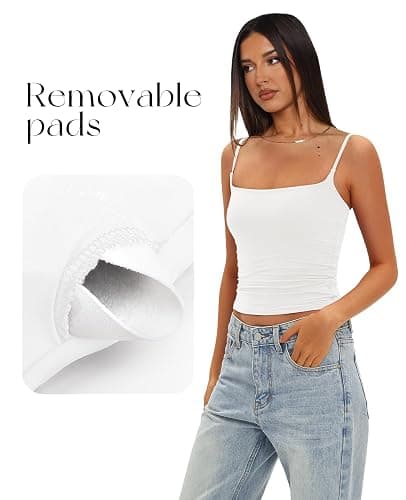 Darong Women Padded Tank Top Built in Bra Adjustable Spaghetti Straps Double Lined Basic Cami Shirt thumbnail 3