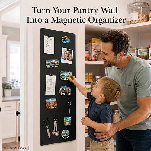 Qiytecno Travel Magnetic Board for Wall: Solution for Non-Magnetic Fridge | 27.6"x 11.8" Matte Black Metal Display Panel for Souvenir Magnets & Photos - Narrow Kitchen Wall Decor for Travelers thumbnail 6