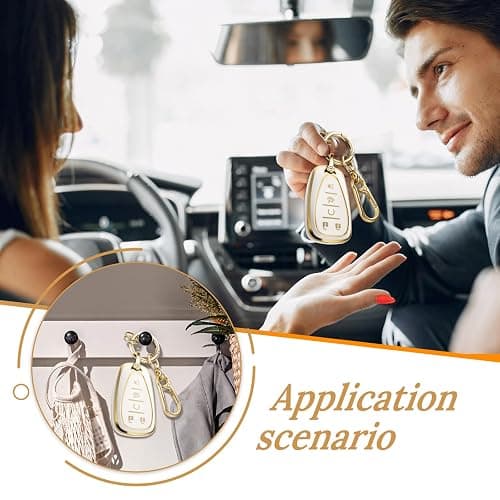 Coverforkey for Chevy Key Fob Cover with Upgraded Anti loss Durable Metal Keychain, Fashionable Soft Case for Camaro Equinox Malibu Trax Volt Traverse Blazer (5 Buttons) (Gold, B1) thumbnail 4