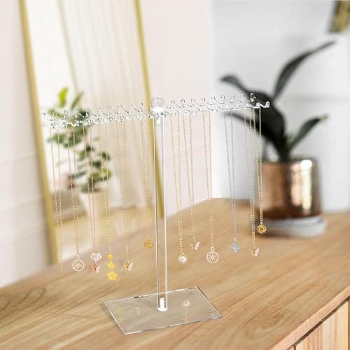 OAOLEER Acrylic Necklace Organizer， Clear Necklace Holder Stand， Jewelry Organizer Display Hanger Rack with Bilateral Hooks for Necklaces Pendant Bracelets Ring - 11.6In thumbnail 6