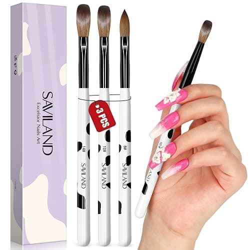 Saviland 3pcs Acrylic Nail Brush Set, Size 8/10/14 Kolinsky Acrylic Nail Brushes for Acrylics Application, Acrylics Powder Nails Art Extension with Black & White Handle for Beginner & Professional - Image 1
