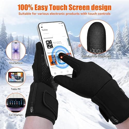 Heated Gloves, 3200mAh Rechargeable Electric Heating Gloves for Men Women with Touchscreen Fingers, Thin Hand Warm Gloves Liners for Winter Riding Ski Snowboarding Hiking Cycling Hunting thumbnail 4