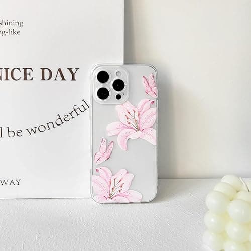 NITITOP Compatible for iPhone 16 Pro Case Cute Clear Flower - Pink | Butterfly Lily Floral, for Girls Women, Girly, Aesthetic, Soft TPU, Full Camera Lens, Protective, Shockproof Phone Cover thumbnail 6