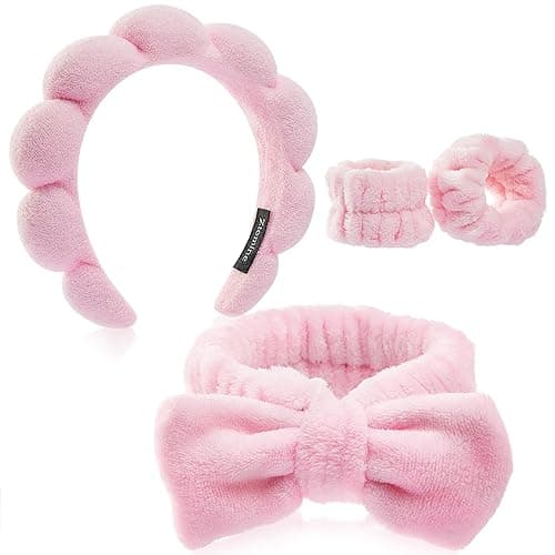 Ztomine Headbands for Women - Spa Headband and Wristband Set - Headband for Washing Face,Facial Mask,Makeup and Skin Care,Gifts for Women and Teen Girl Gifts Trendy Stuff - pink