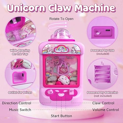 Claw Machine for Kids, Mini Vending Machine Girls Unicorn Toys, Candy Grabber Prize Dispenser with Sound & 20 Mini Plush Toys, Electronic Arcade Game Indoor Toy for Home Party Birthday Gifts thumbnail 3