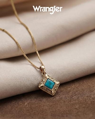 Wrangler Obelisk Turquoise Jewelry for Women, Western Jewelry Necklace | Cowgirl Vintage Western Necklace, Silver/14K Gold Plated with Gift Box thumbnail 4