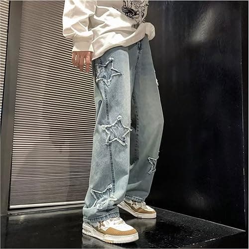 Y2k Star Jeans Men Graphic Baggy Jeans Emo Star Pants Grunge Patchwork Pants Streetwear thumbnail 3