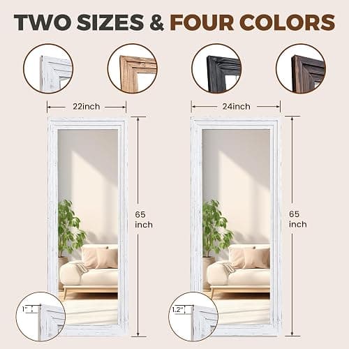 YLYHSST 65"x24" Full Length Mirror Solid Wood Frame Floor Mirror for Living Room, Bedroom Hanging or Leaning, White thumbnail 2