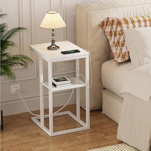 Vagusicc C Shaped End Table with Charging Station, Small Side Table for Couch, Snack Side Table with USB Ports and Outlets for Small Spaces, Slide Under Sofa Table TV Tray Arm C Table for Living Room thumbnail 9