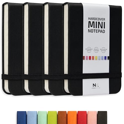 NeatVilla Tiny Notebook 3x4 Small Notepad Pocket Size, A7 Leather Hardcover Mini Notebook, Tear Off Sheet Tiny Notepad with Elastic Band, 4 Pack Mini Pocket Notebook for Nurse Reporter (Black) - Image 1