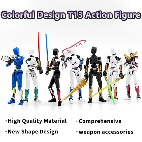 Falandi 5-Pack T13 Titan Action Figure Already Assembled, Multi-Colored Titan 13 Action Figure Set with Laser Saber 3D Printed T 13 Lucky Robo Dummy Nova 13 Action Figures, Figura de acción t13 thumbnail 6