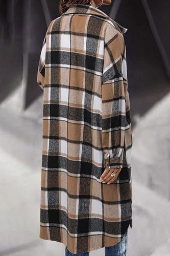 CHICZONE Womens Plaid Shacket Jacket Long Corduroy Shirt Casual Lapel Button Down Flannel Trench Coats thumbnail 5