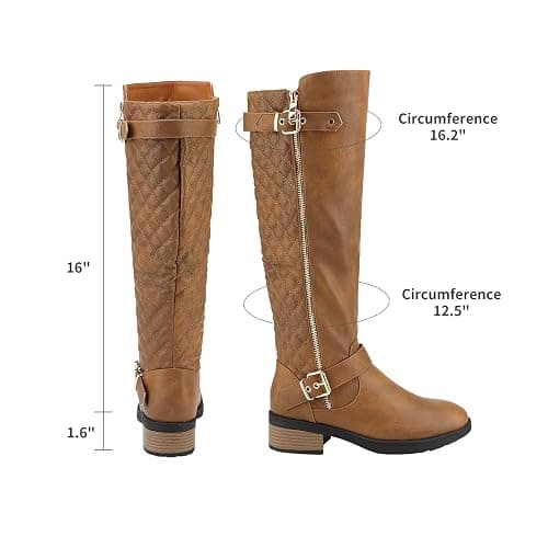 DREAM PAIRS Women's Knee-High Boots Comfortable Chunky Block Heel Round Toe Side Zipper Riding Fashion Buckles Biker Motorcycle Boots thumbnail 5