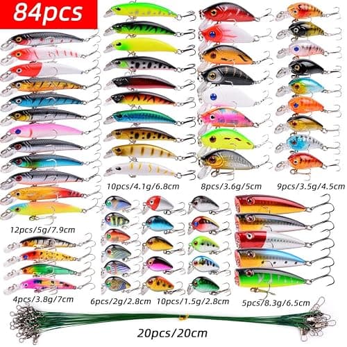 Aorace Fishing Lures Kit Mixed Including Minnow Popper Crank Baits with Hooks for Saltwater Freshwater Trout Bass Salmon Fishing thumbnail 2