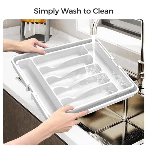 ukeetap Extra Large Expandable Silverware Organizer, BPA-Free Food-Safe Cutlery Flatware Organizer, Kitchen Utensil Drawer Organizer, Adjustable Silverware Holder for Spoons Forks Knives, White thumbnail 5