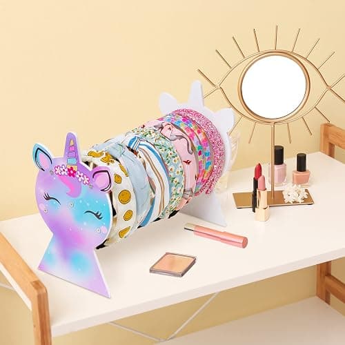 Basumee Girls Headband Holder Organizer Hair Hoop Headband Display Stand Unicorn Hairband Stand Organizer Headband Storage Home Room Decors for Girls, Blue Rose - Blue Rose thumbnail 2