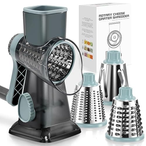 KEOUKE Rotary Cheese Grater Hand Crank Transparent - Shredder Slicer Grinder 3 Stainless Steel Blades, Stable Suction, Labor-Saving Handle, Safe Kitchen Tool for Cheese, Vegetable, Nuts, Chocolate - Image 1