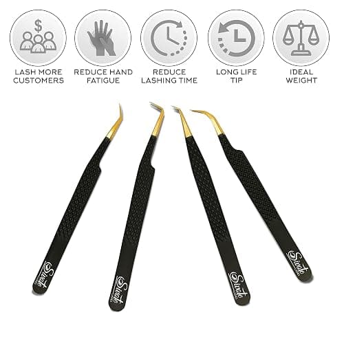 SIVOTE Fiber Tip Lash Tweezers for Eyelash Extensions with Diamond Grip, Black, Set of 4 - Precise Tips Japanese Steel for Classic, Volume & Mega Volume Lashes, Anti-Rust - Ideal for Lash Artists thumbnail 4