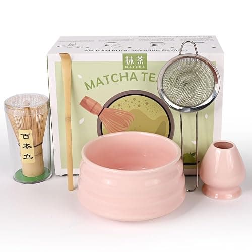 LustLocke Matcha Set Rosa, Matcha Tea Set 5 Piece Matcha Besen Set - Stylisches Matcha Set für Einsteiger - Matcha-Besen, Matcha-Schale, Matcha Filtersieb, Chasen und Matcha Löffel, Matcha Zubehör - Image 1