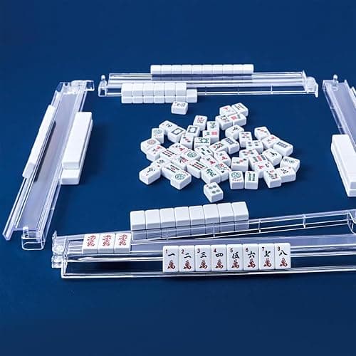 Mahjong All-in-One Tile Rack & Pusher, Clear Acrylic Mahjong Rack and Pusher Combo, Modern American Majiang Tile Racks Set of 4 (Clear) thumbnail 5