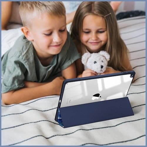 Fintie Hybrid Slim Case for iPad 9th / 8th / 7th Generation (2021/2020/2019) 10.2 inch - [Built-in Pencil Holder] Shockproof Cover with Clear Transparent Back Shell, Auto Wake Sleep (Ocean Marble) thumbnail 9
