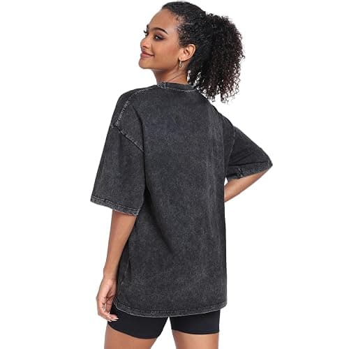 Womens Vintage Oversized T Shirts Acid Washed Baggy Cotton Tee Casual Workout Boyfriend Short Sleeve Tops thumbnail 4