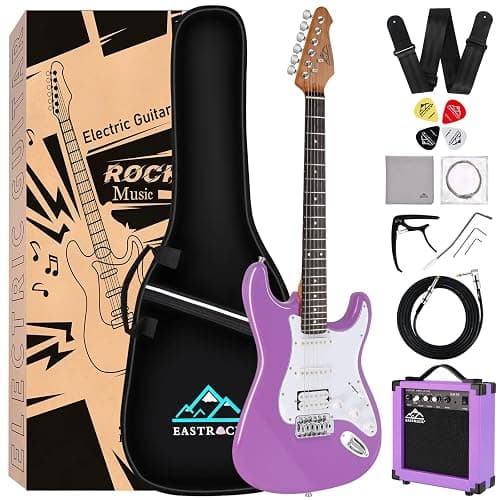 EASTROCK Electric Guitar 39" Full Size Solid Body Electric Guitar Kit for Beginner Girls & Adults with 10w Amp, Bag, Capo, Shoulder Strap, String, Cable, Picks, (Right-Handed, Purple) thumbnail 7