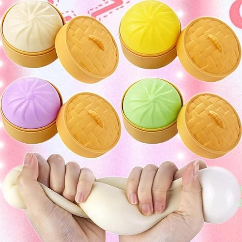 Dumpling Squishy,Dumplings Stress Balls Fidget Sensory Toy,Dumplings Stress Fidget Sensory Balls with Food Steamer,Easter Gift,Birthday Gift (White + Green) thumbnail 4