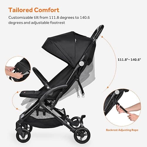 LIVINGbasics Lightweight Baby Stroller, Compact Portable Folding Stroller with Adjustable Backrest&Footrest for Travel, Black thumbnail 5