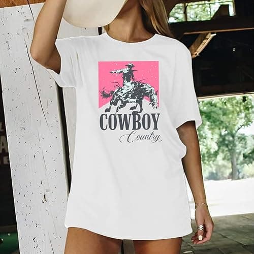 Oversized Western Graphic Shirt Women: Cowboys Country Shirt Casual Rodeo Howdy Cowgirl Tee Top thumbnail 6