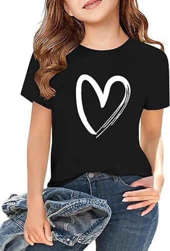 APWEQATA Girls Short Sleeve T Shirts Kids Summer Tops Crewneck Basic Graphic Tees 5-14 Years - Image 1