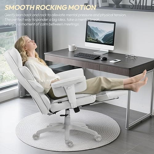 Dowinx Big and Tall Office Chair with Pocket Spring Cushion,High Back Computer Gaming Chairs with Adjustable Armrests,Executive Desk Chairs with Lumbar Support and Footrest,Fabric White thumbnail 7