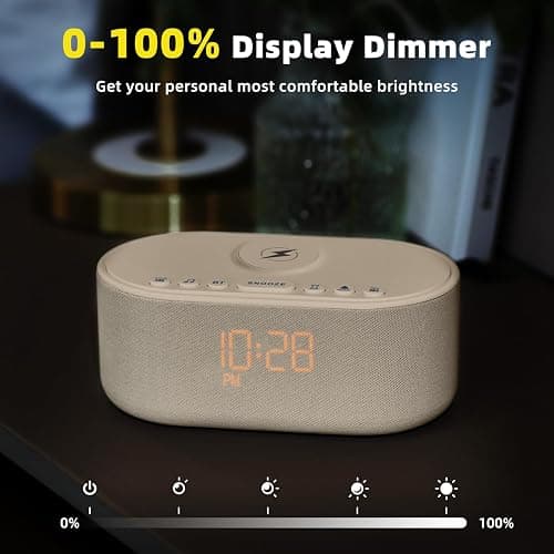 Odokee Sound Machine Alarm Clock for Bedrooms with Wireless Charging | Dimmable Clock with Bluetooth Speaker - White Noise Machine for Sleeping with 21 Soothing Sounds for Baby Adults Kids - Putty thumbnail 7