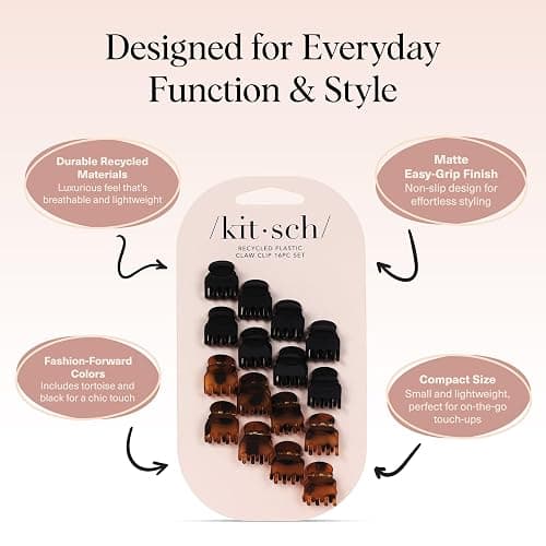 Kitsch Small Hair Clips for Women, Recycled Plastic Small Claw Clips & Mini Claw Clips for Hair, Mini Hair Clips for Thin Hair, Stays In Place Without Pulling or Snagging, Durable & Sturdy Plastic, Ideal Gifts for Women - 16 pcs (Tortoise & Black) thumbnail 4