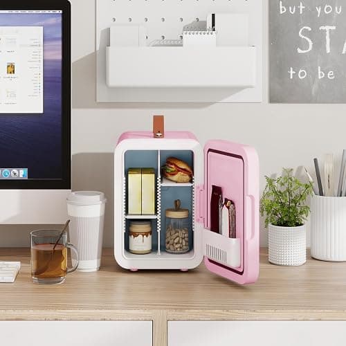ARTETHYS Mini Skincare Fridge for Bedrooms, 4L Small Car Fridge with LED Mirror, Cooler and Warmer, Beauty Fridges for Home Office, 220V AC/12V DC, Pink thumbnail 2