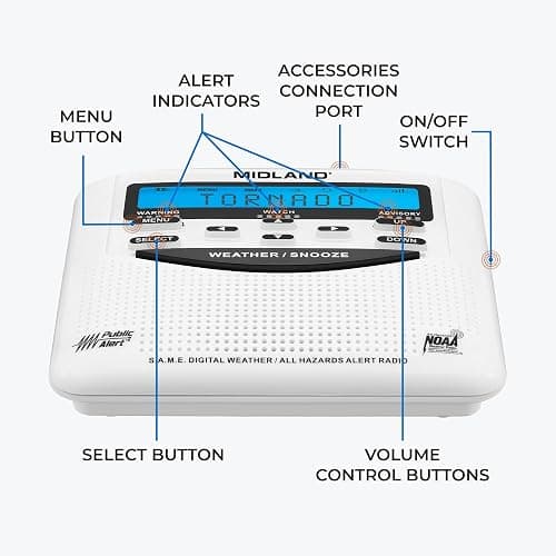 Midland - WR120B - NOAA Emergency Weather Alert Radio - Localized Programming, Trilingual Display, 60+ Emergency Alerts, Alarm, Selectable Alert Tone thumbnail 6