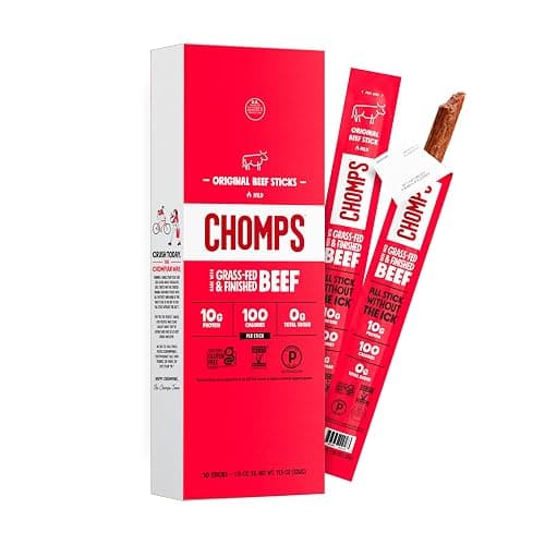 Chomps Original Beef, Grass-Fed & Finished, 10ct, Protein Snack Stick | Grass-Fed And Finished Beef Sticks With Zero Sugar, Keto And Paleo Friendly, Whole30, Low-Carb Snack, 10G Protein - Image 1
