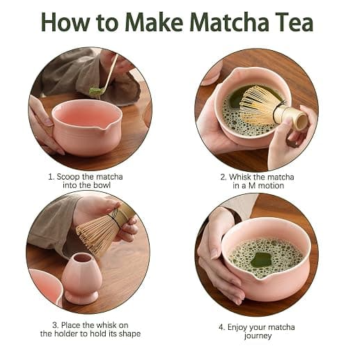 Ochcahser Matcha Set, Pink Ceramic Matcha Kit Includes Matcha Bowl, Matcha Whisk Holder (chasen), Bamboo Matcha Whisk, Bamboo Scoop and Scoop Stand, Japanese Tea Set for Women thumbnail 6