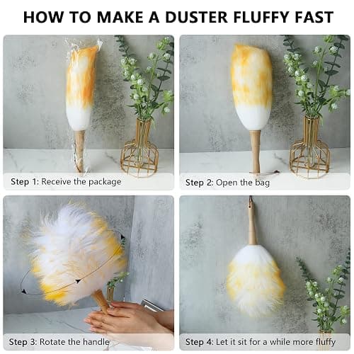 iHUFeather Lambswool Duster 14'' Length Solid Wooden Handle Leather Hang Strap for Cleaning Ceiling Fans Window Blinds Computer Furniture Figurines TV Natural Feather Duster,Pink thumbnail 4
