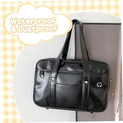 Japanese School Bag, Large Capacity PU Leather Japanese Bag with Multi-pocket, School Handbag with Headphone Cable Hole, Zipper Shoulder for Student Uniform Laptop. thumbnail 4